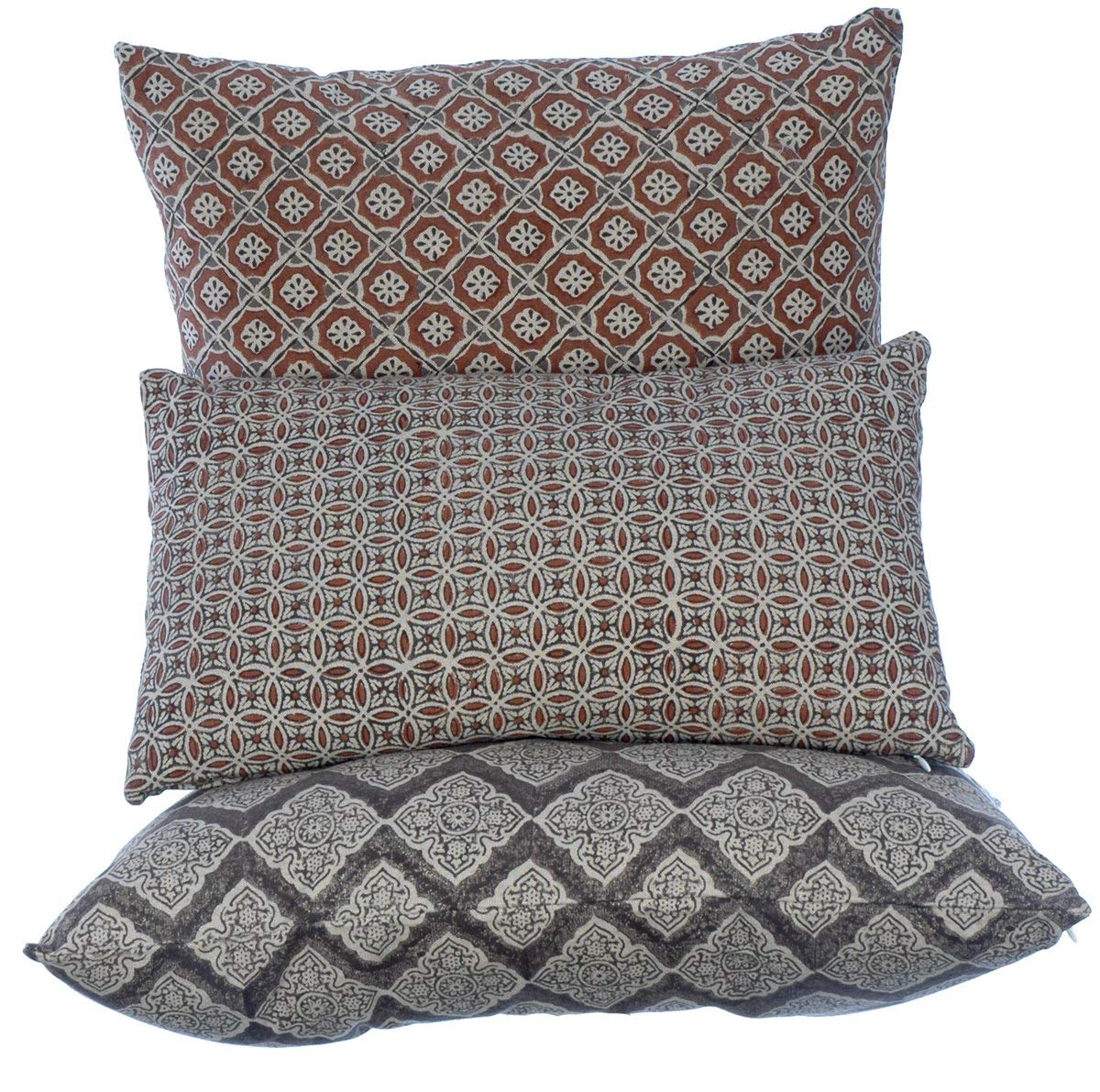 Potager Collection Cotton Cushion in Deep Chocolate Maze 60x60 Hand Block Printed