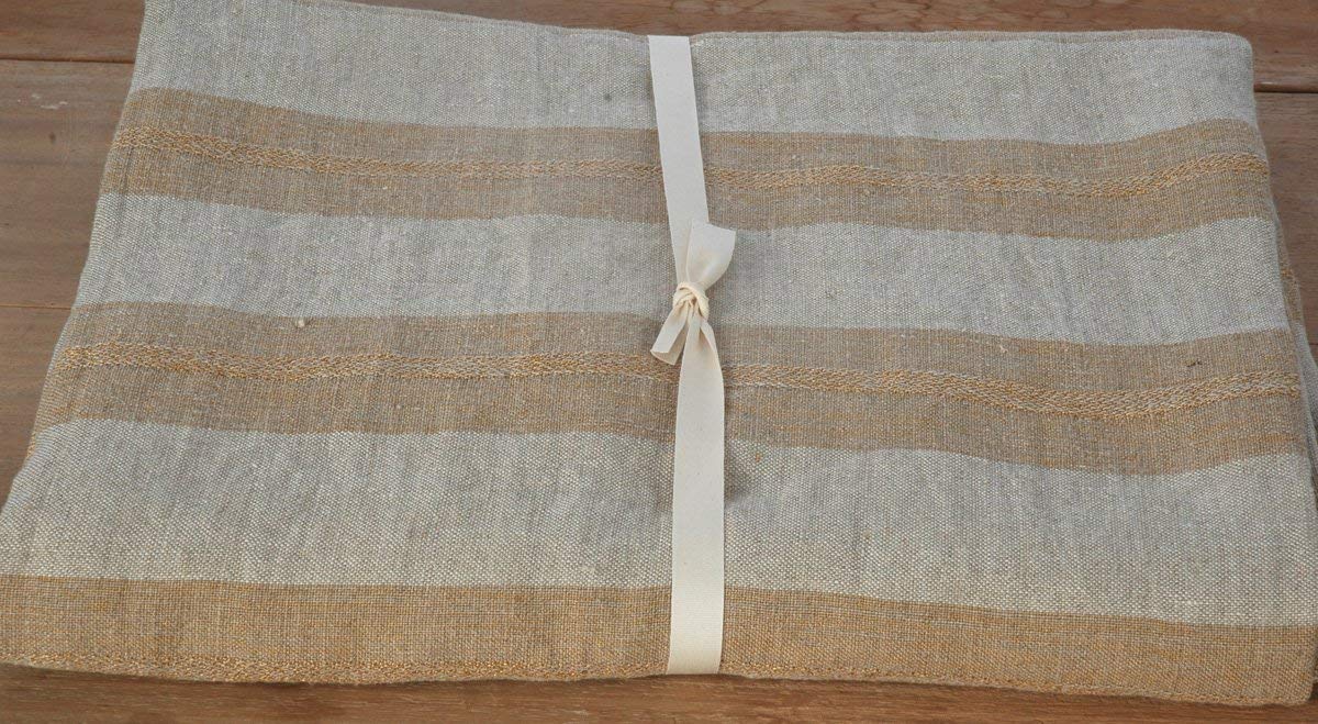 Large Pure Linen Gold Stripe Tablecloth in 3 sizes
