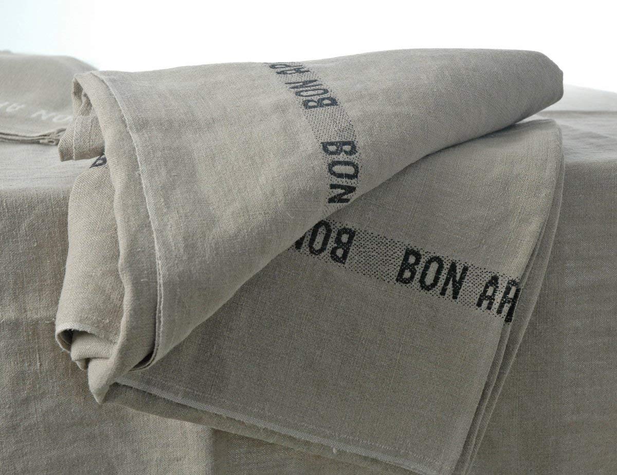 French Heavyweight Linen Tablecloths with Black Bon-Appetit Detail in 4 Sizes