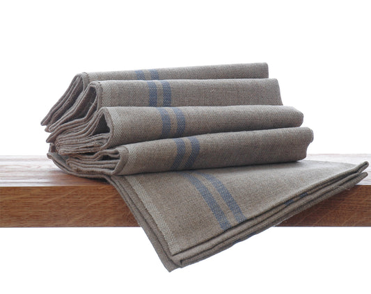 Pure French linen tea towel with blue stripe