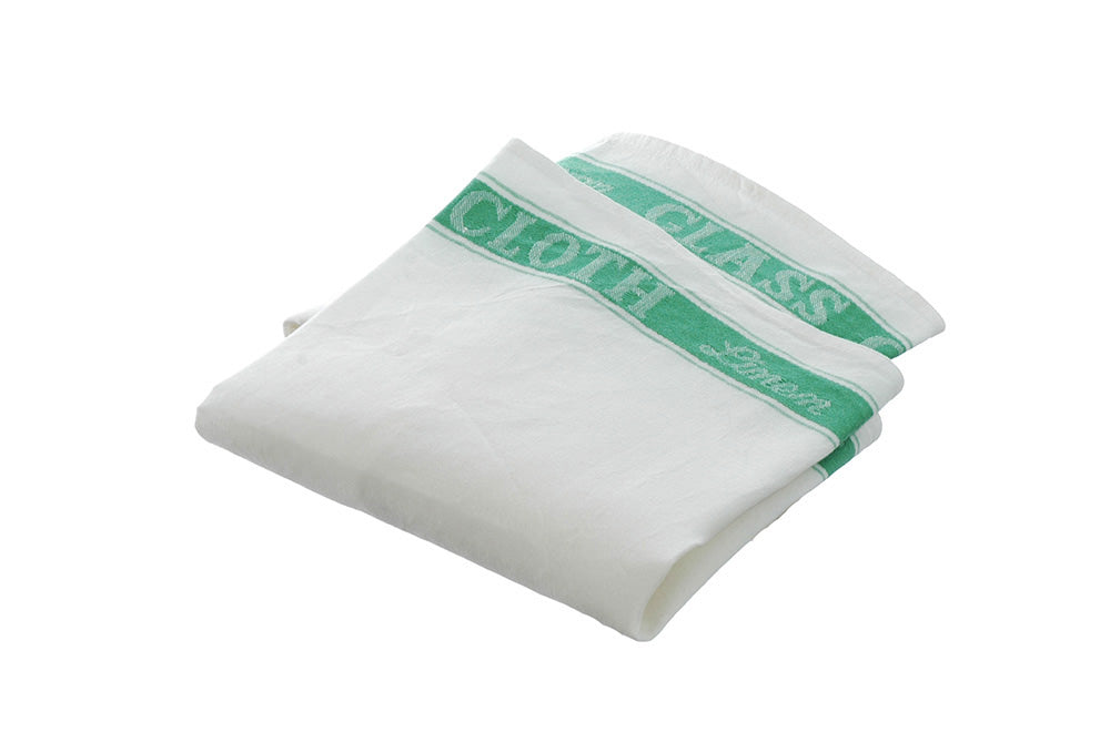3 Large Linen/Cotton Union Tea Towels with Green Detail 75x50cm