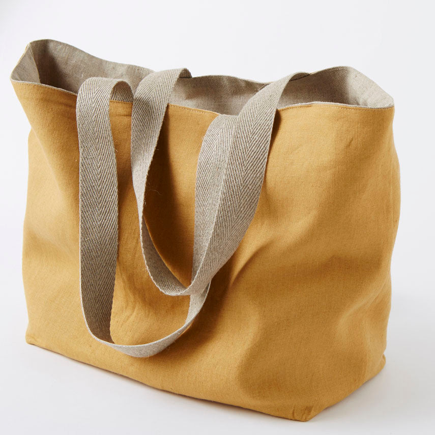 pure linen shopping bag in mustard
