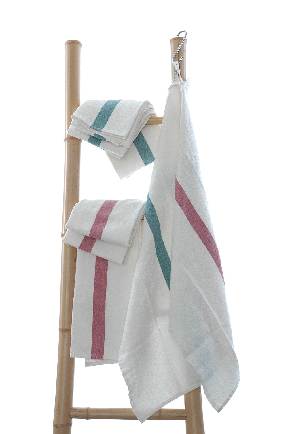 Pure French linen tea towel with aqua or rosa stripe detail