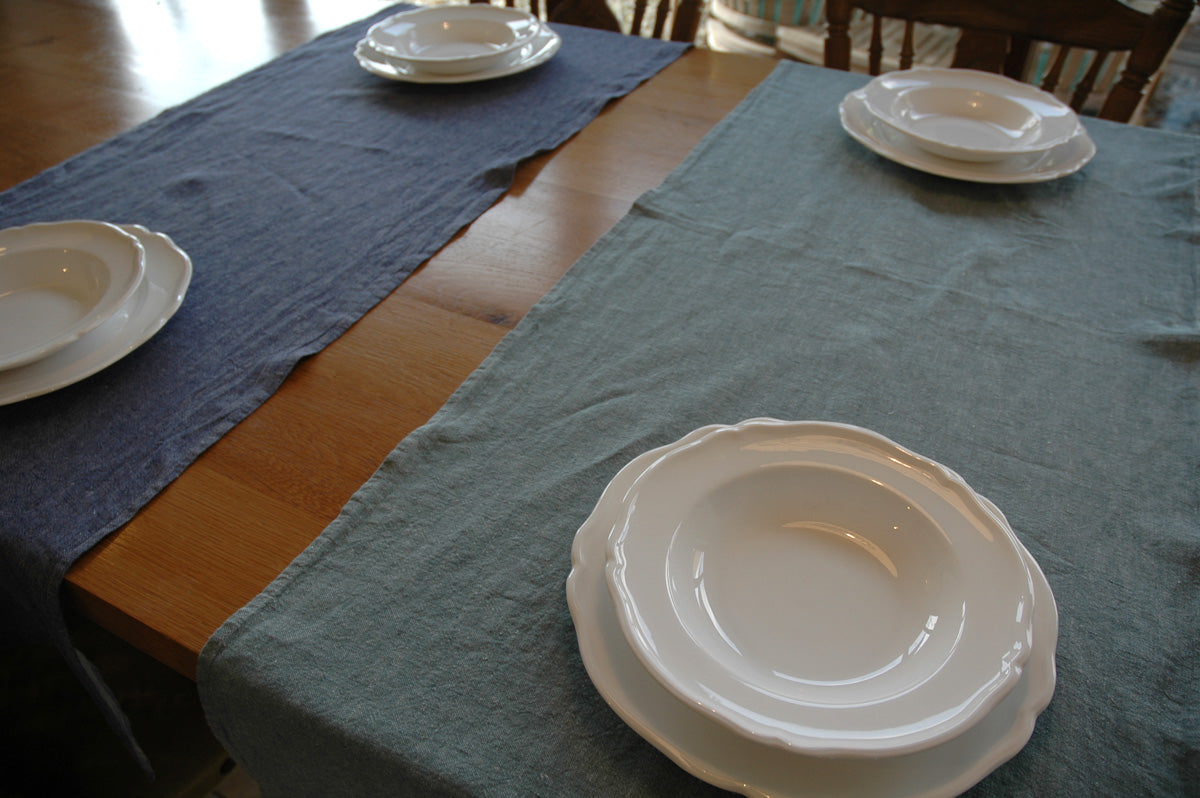 Denim Styled Pure Linen Table Runners 50x150cm in green or blue
