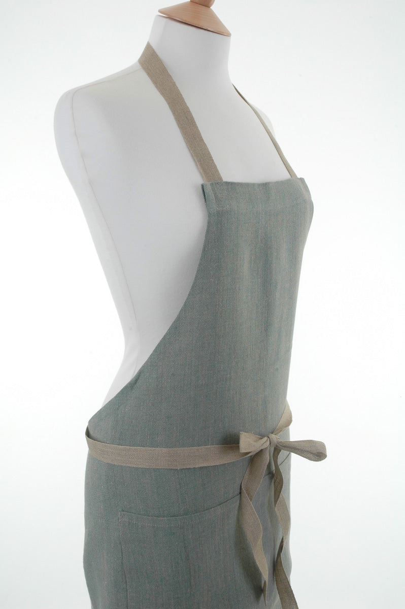 Large Pre-Washed Quality Green Linen Apron with 2 Front Pockets