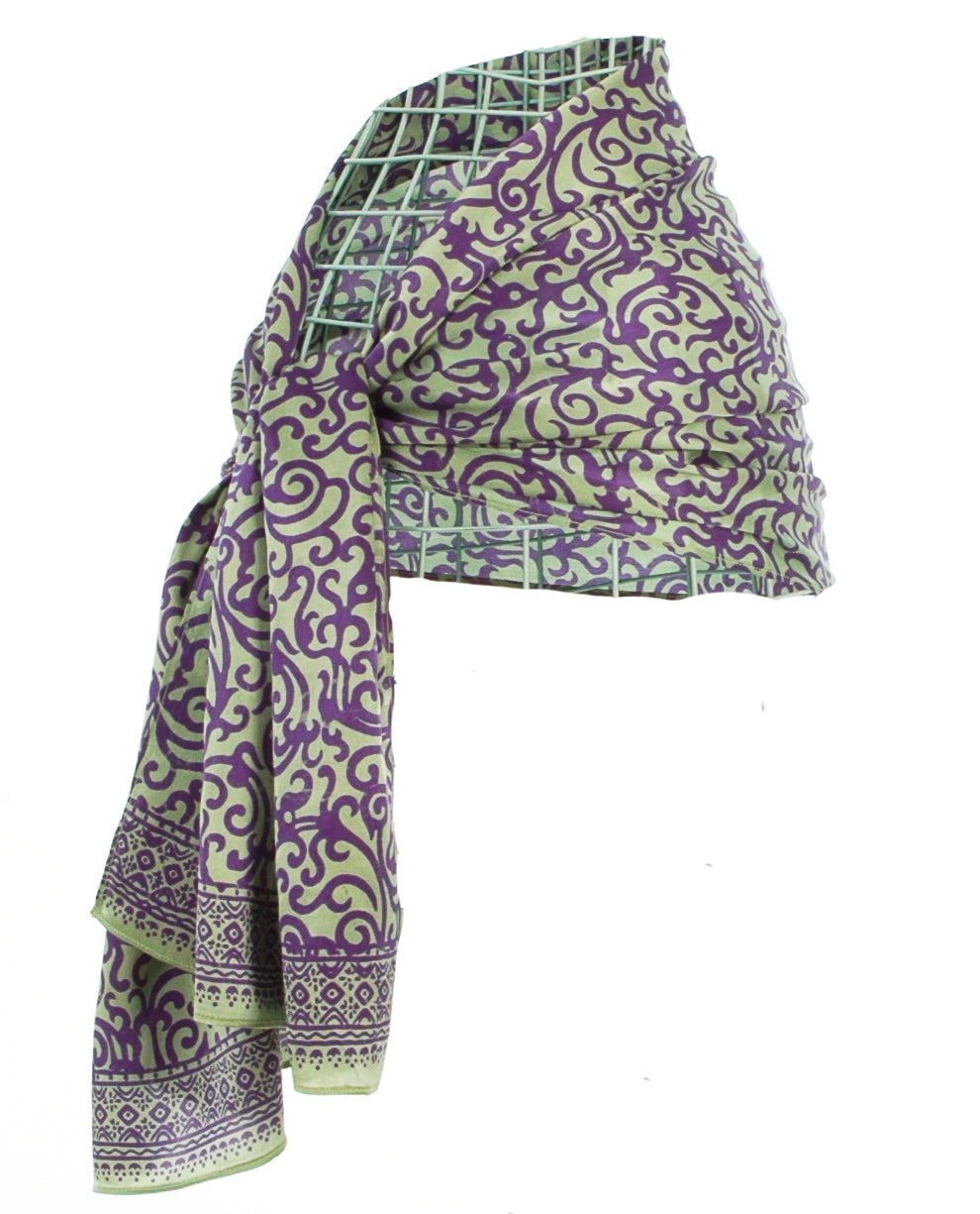 Pure Silk Purple Peppermint Java Batik Short Sarong/Scarf 180x50cm