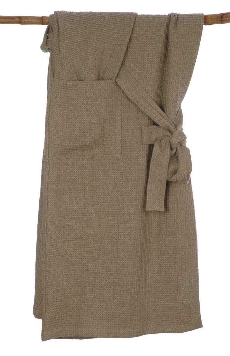 Quality Pure Linen Waffle Bath Robe with 2 Pockets and Belt
