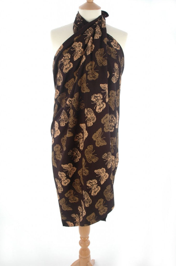 Gold on black butterfly batik sarong