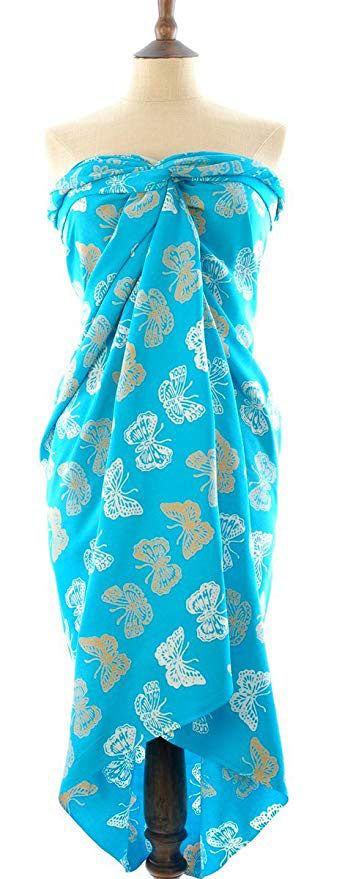 Gold and turquoise butterfly batik sarong
