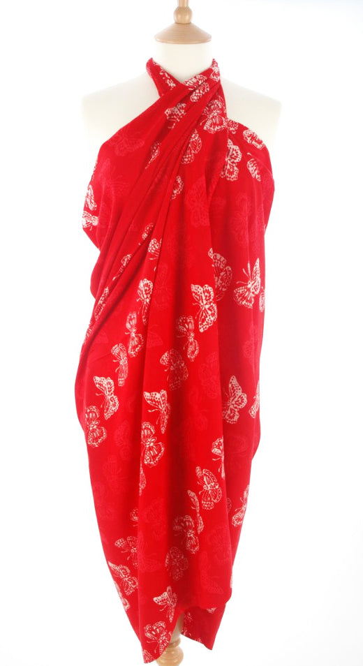 Red and white butterfly Hand Made batik sarong and wrap by Your Sarong 
