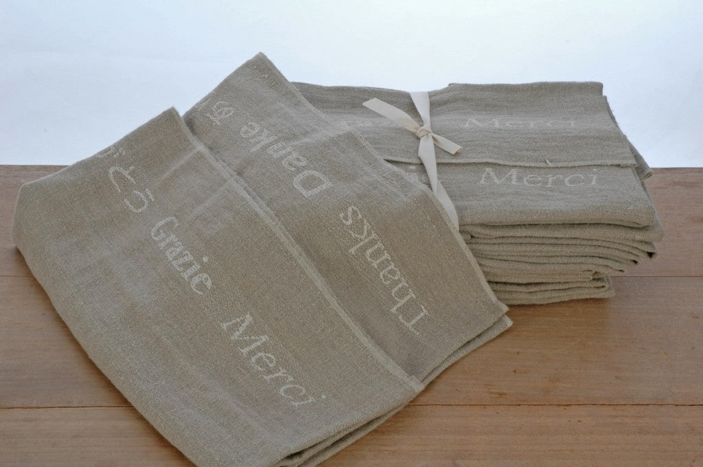 Pure Linen Tea Towel With Thanks From Around the World Detailing