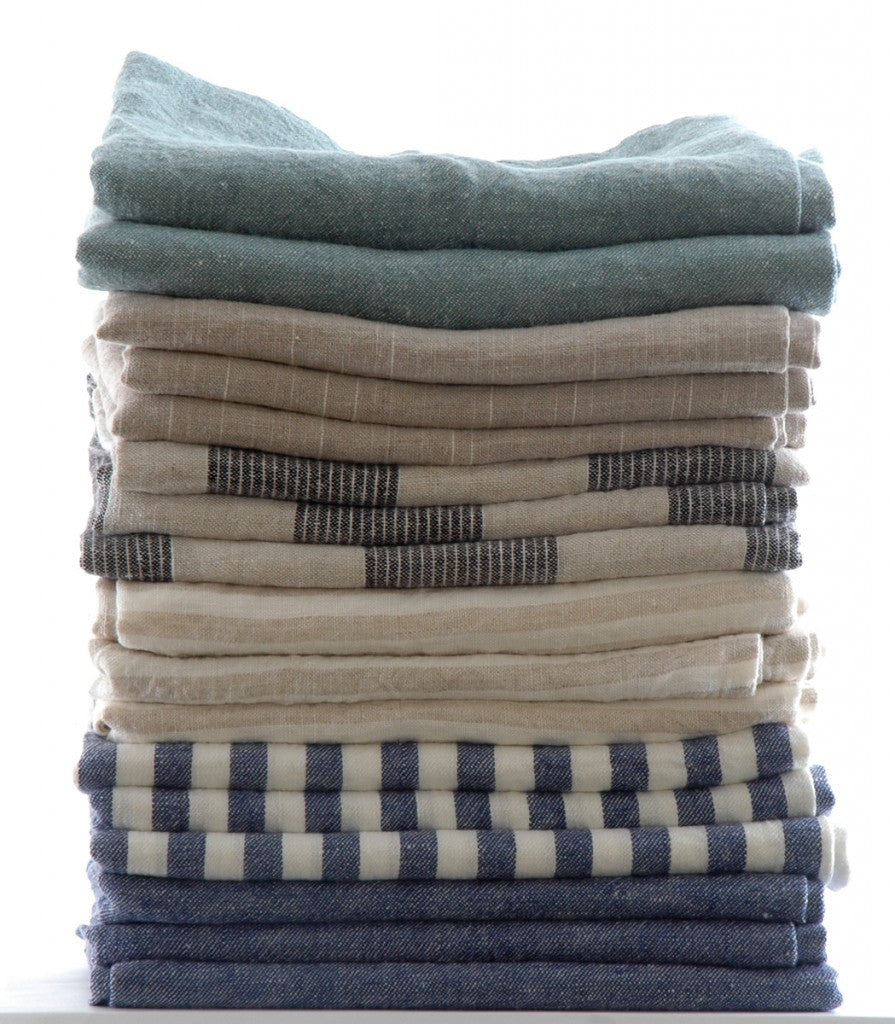 large Pure Linen Tea Towels in Denim Blue Stripe 80x50cm