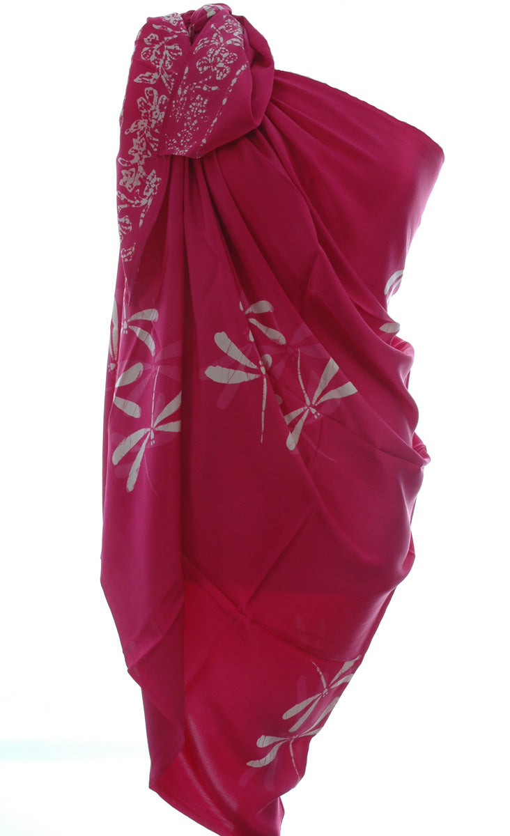 Pink Silk Dragonfly Batik Sarong/Wrap
