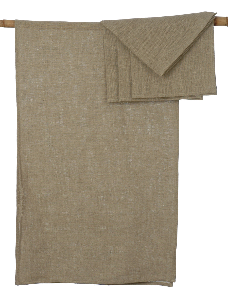 Country Style Natural Linen Table Runner with 4 Matching Napkins