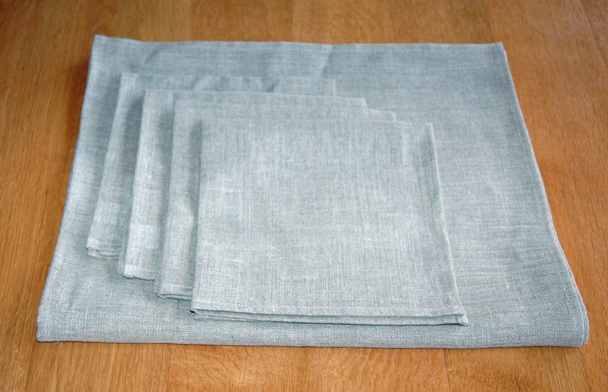 Country Style Natural Linen Table Runner with 4 Matching Napkins