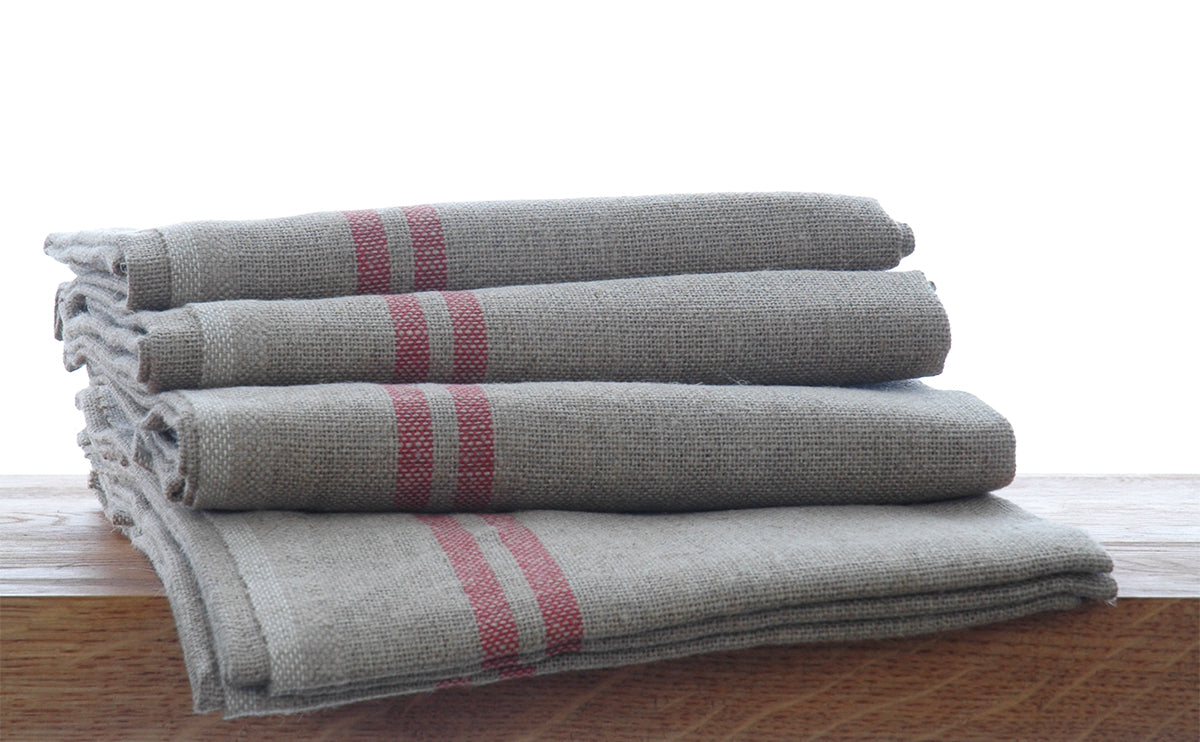 A Pack of 2 French Red & Blue Heavyweight Linen Tea Towels 74x52cm