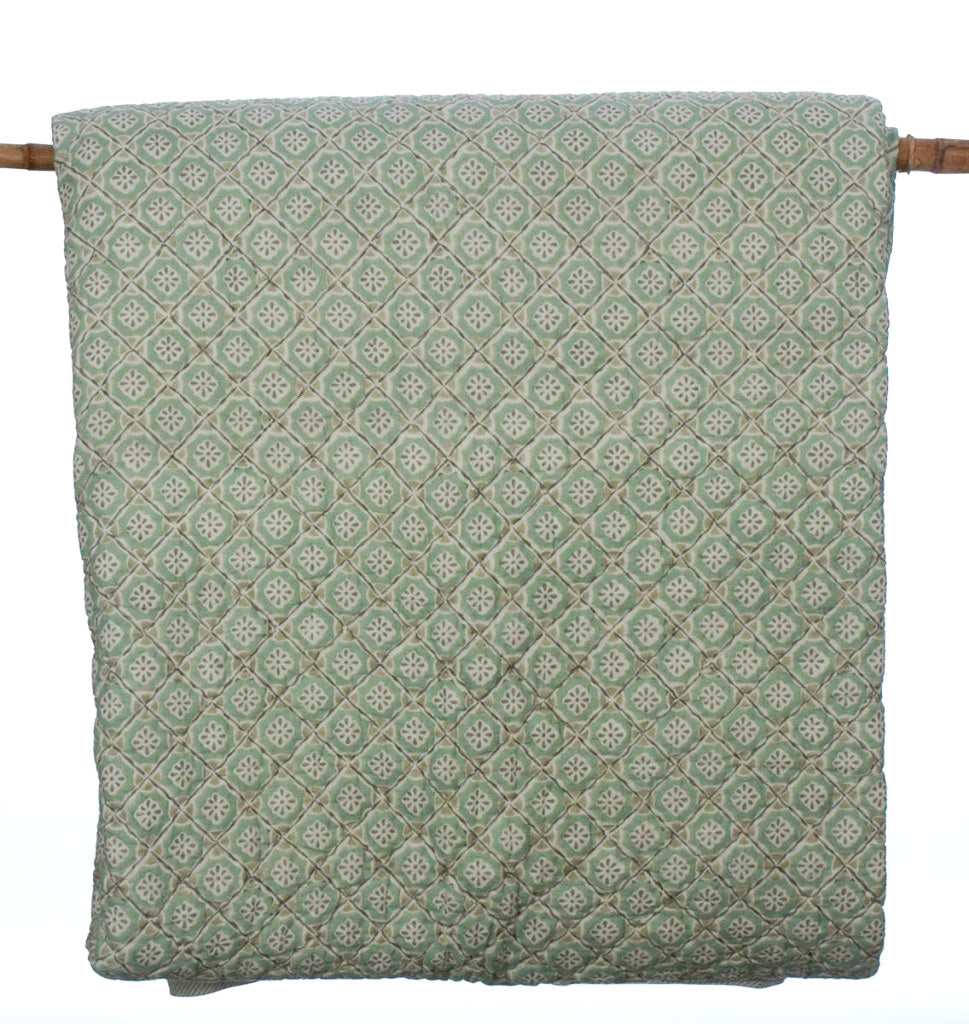 Traditional Hand Stamped Cotton Quilted Bedspread/Throw 260x260cm King Size