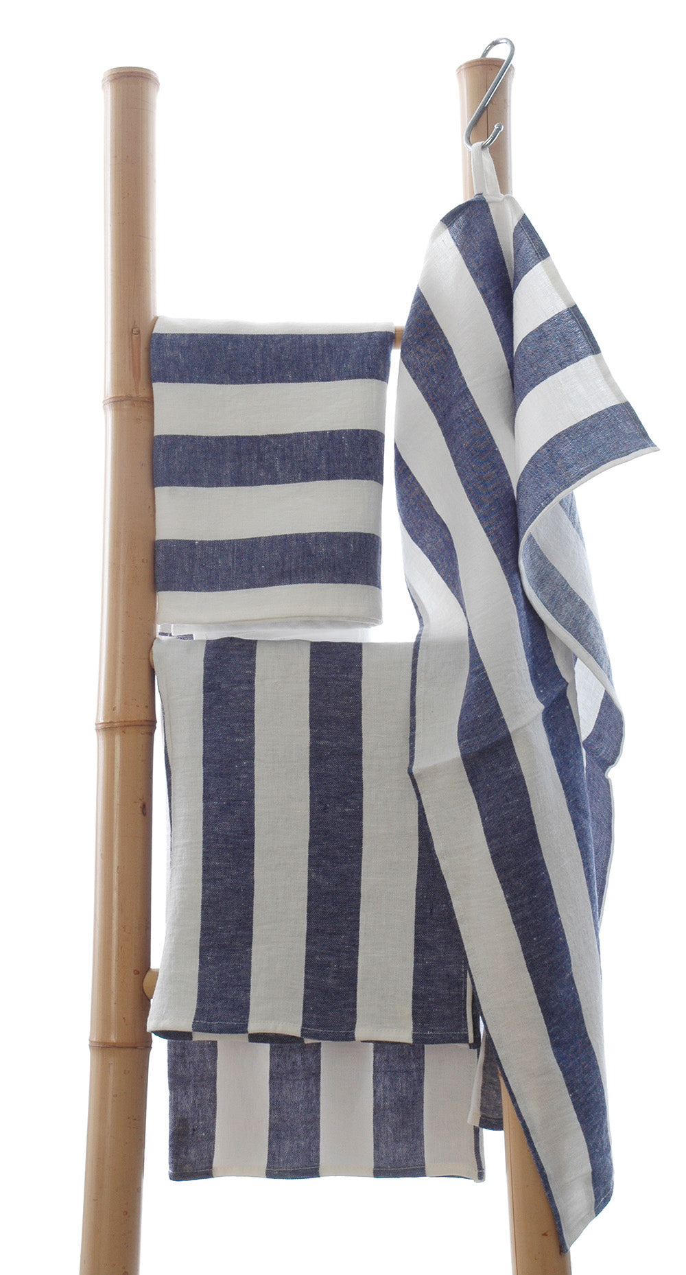 Pure linen tea towels with white and blue  stripe detail