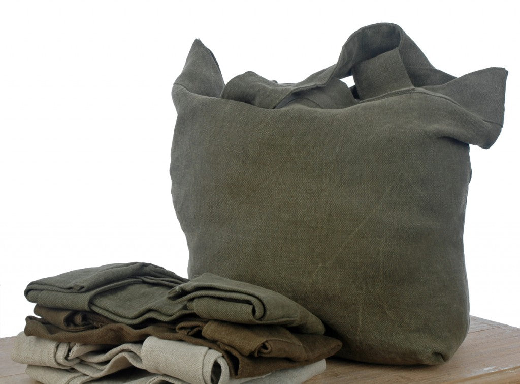 Extra Strong Travel Shoulder Bags in Heavy Weight Linen in moss green