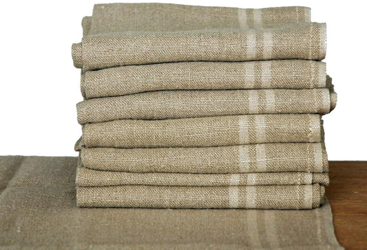 Pure linen tea towels with white stripe detail
