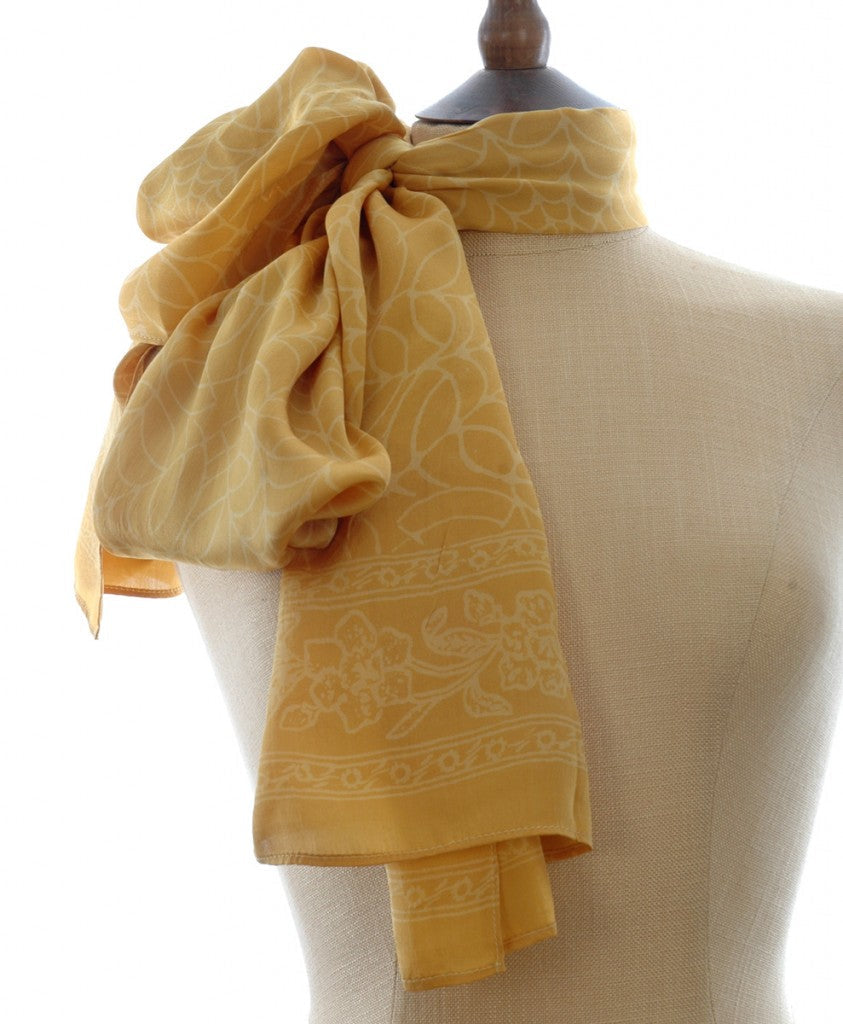 Silk batik scarf in buttercup yellow