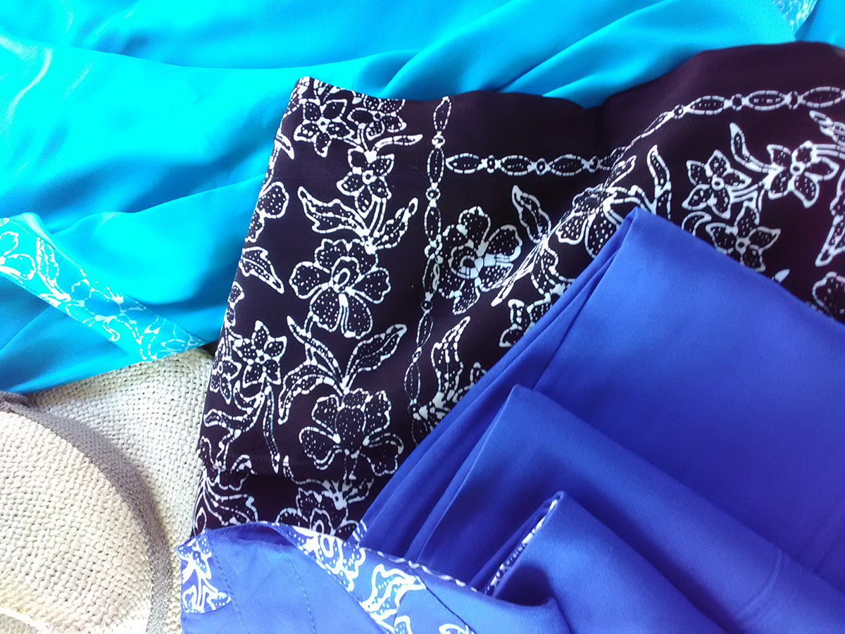 Large batik kaftans in black turquoise and blue