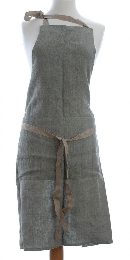 Large Pre-Washed Quality Linen Apron with 2 Front Pockets green