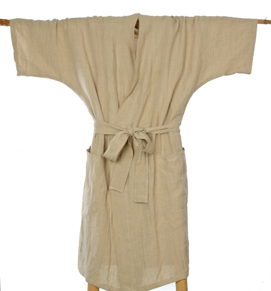 Pure Linen Kimono Styled Bathrobe in M,L+XL