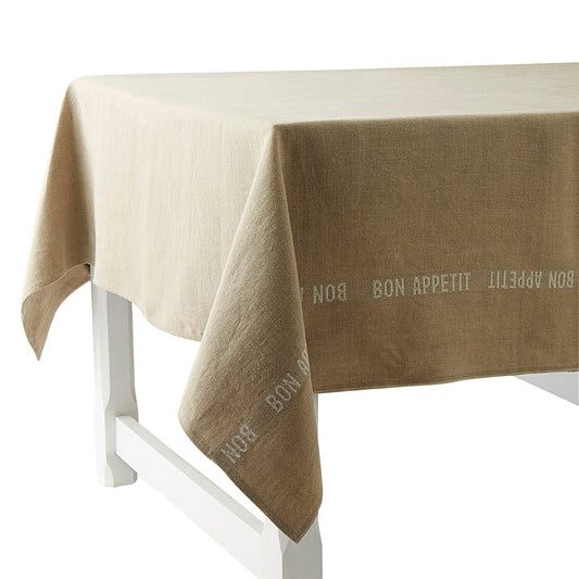 Pure French Heavyweight Linen Tablecloths with White Bon-Appetit Detailing