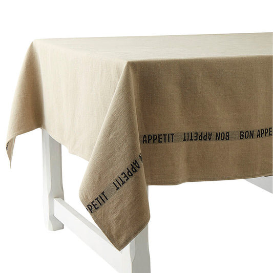 French Heavyweight Linen Tablecloths with Black Bon-Appetit Detailing