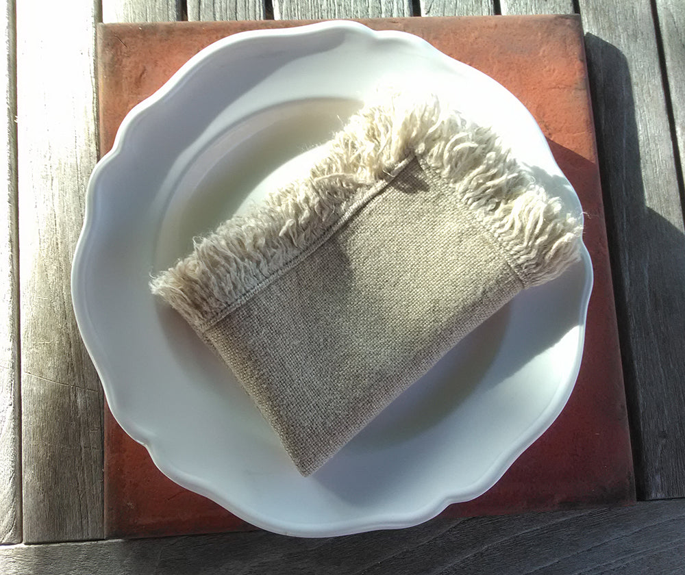 Linen French Country Weave Place Mats/Napkins with Natural Linen Fringe Feature