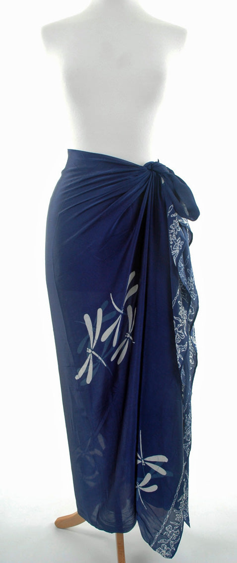 Pure Silk Blue Dragonfly Batik Sarong/Wrap