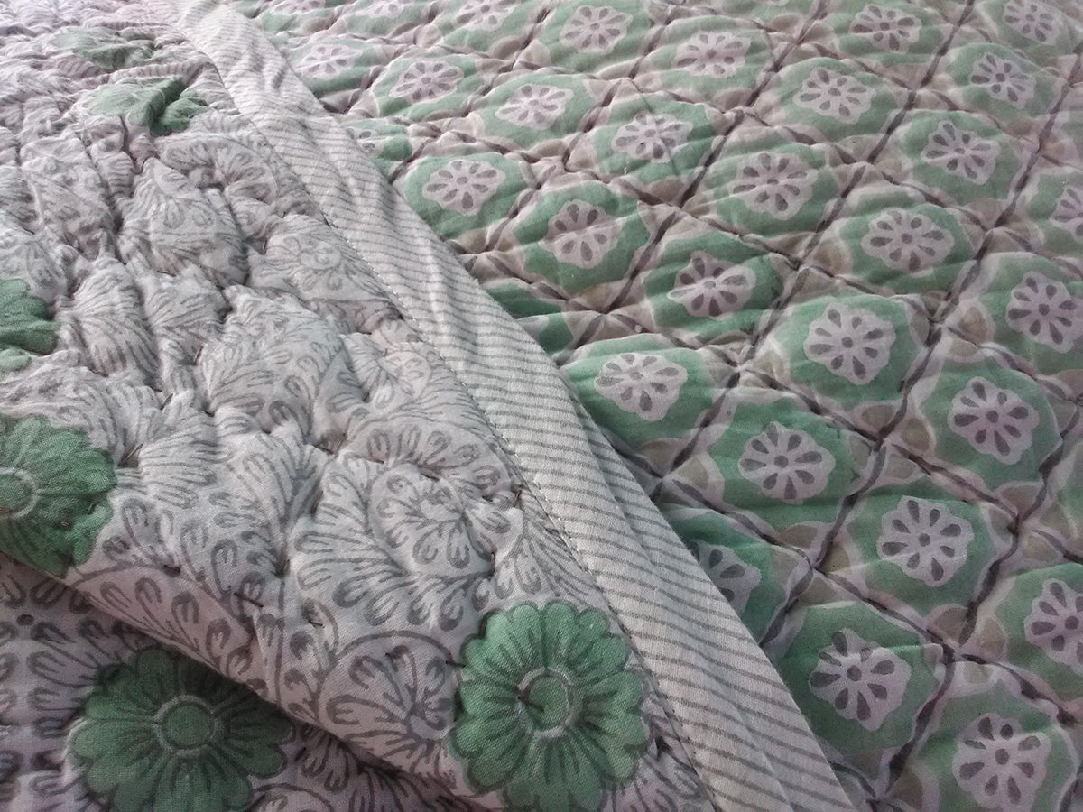 Hand Stamped Cotton Quilted Bedspread  260x260cm King Size