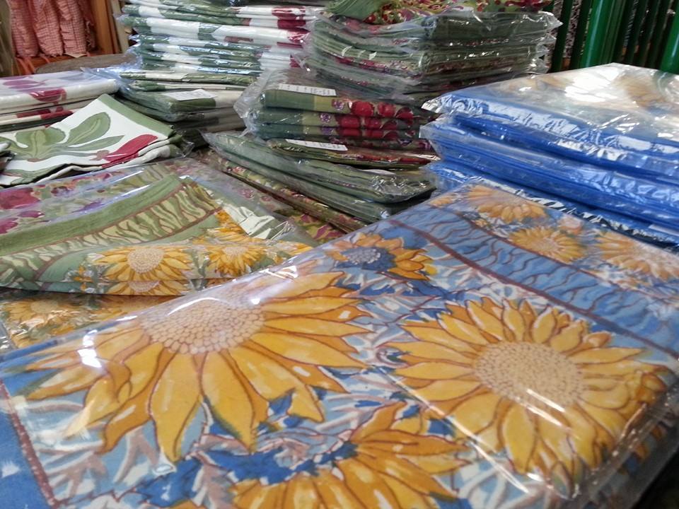 Provence Cotton Handmade Yellow on Blue Sunflowers Tablecloths by Mas d' Ousvan