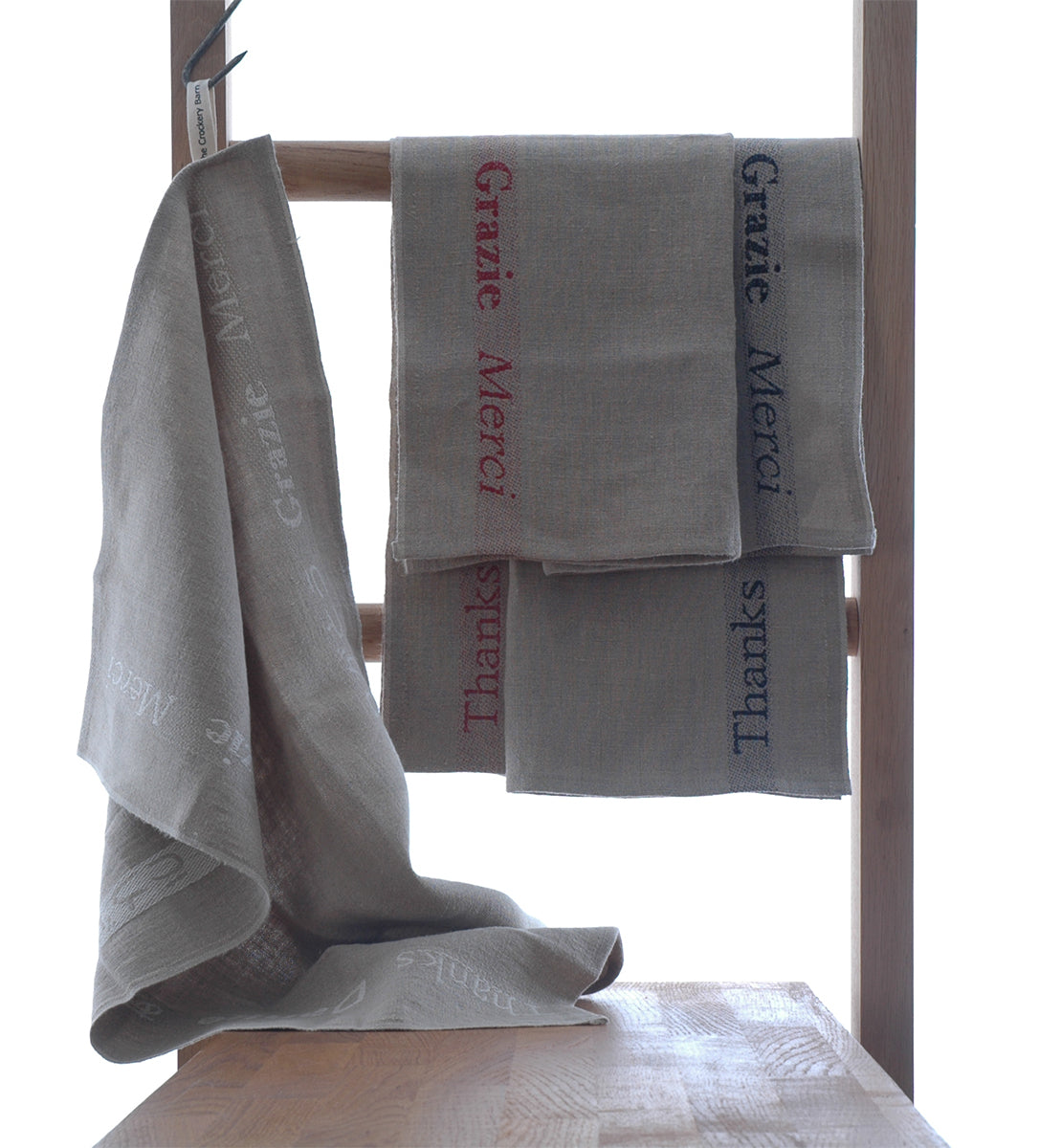 Pure linen tea towels with special thank you woven detail