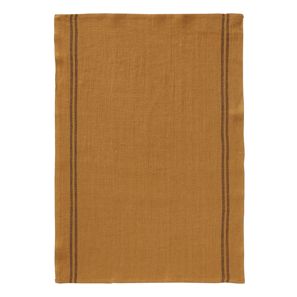 Linen tea towel in vintage ochre