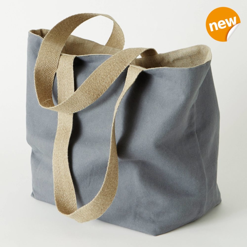Machine washable pure linen shopping bag in grey